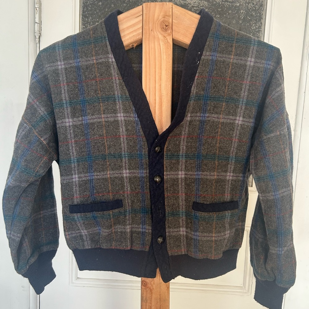Vintage Pendleton Gray and Blue Cardigan Sweater, USA made